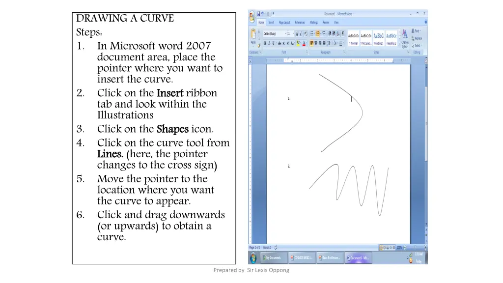 drawing a curve steps 1 document area place