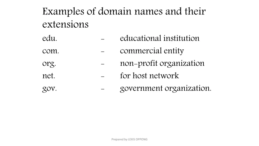 examples of domain names and their extensions