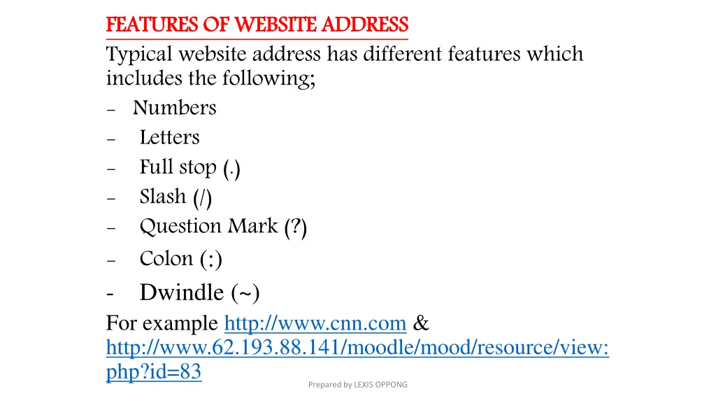 features of website address typical website