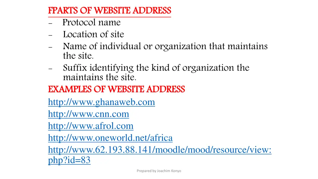 fparts of website address protocol name the site