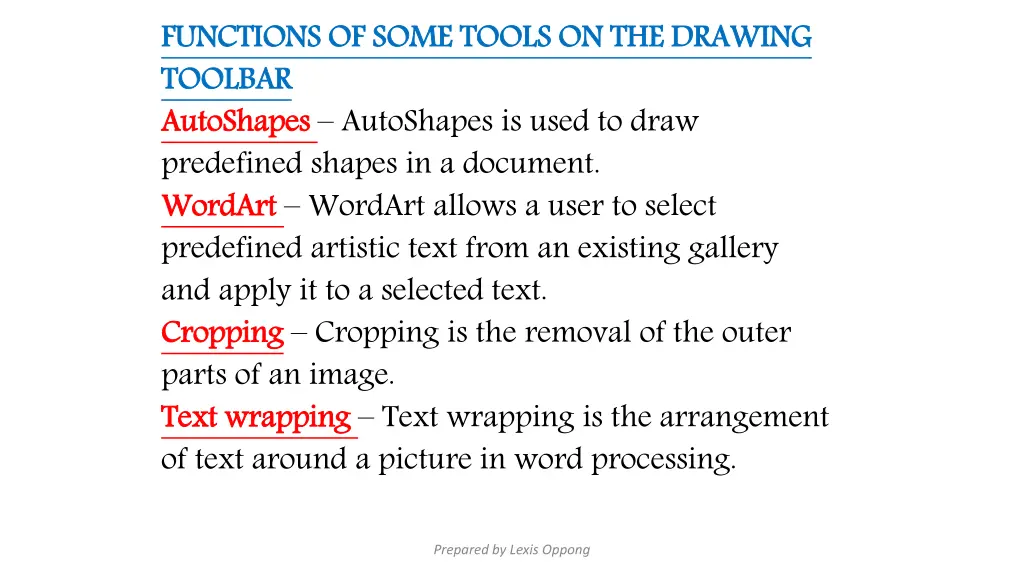 functions of some tools on the drawing toolbar