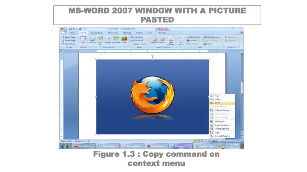ms ms word 2007 window with a picture word 2007