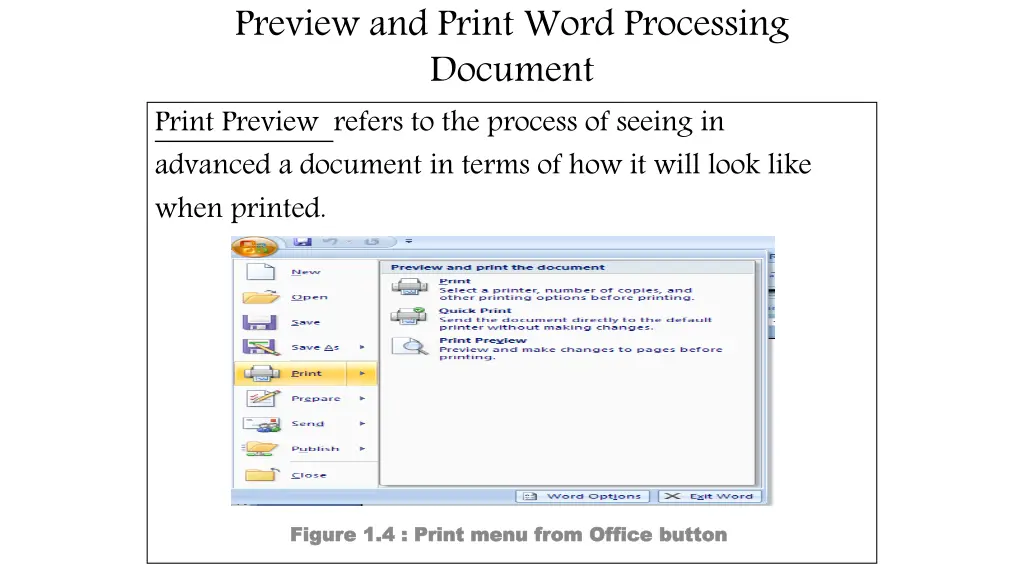 preview and print word processing document