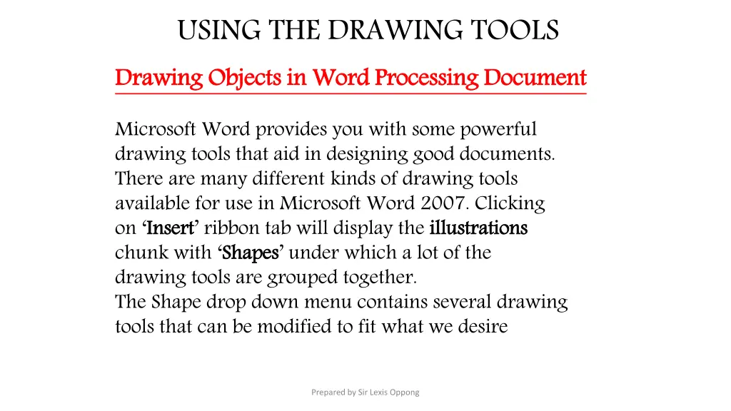 using the drawing tools drawing objects in word