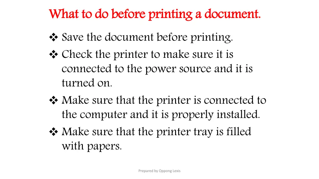 what to do before printing a document