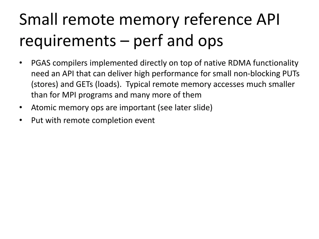 small remote memory reference api requirements