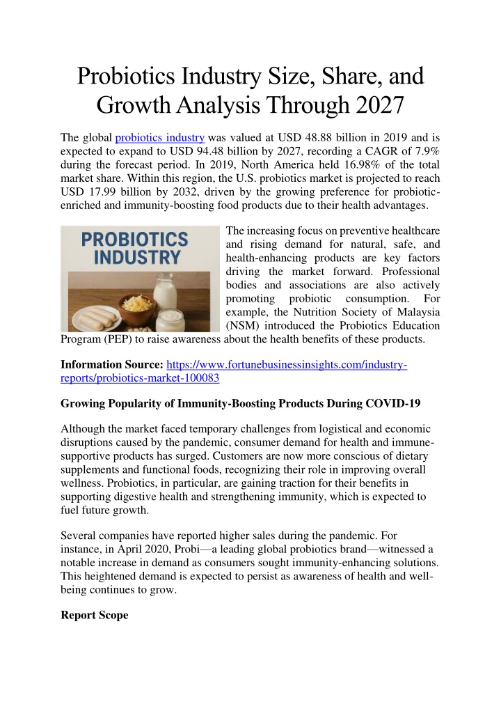 probiotics industry size share and growth