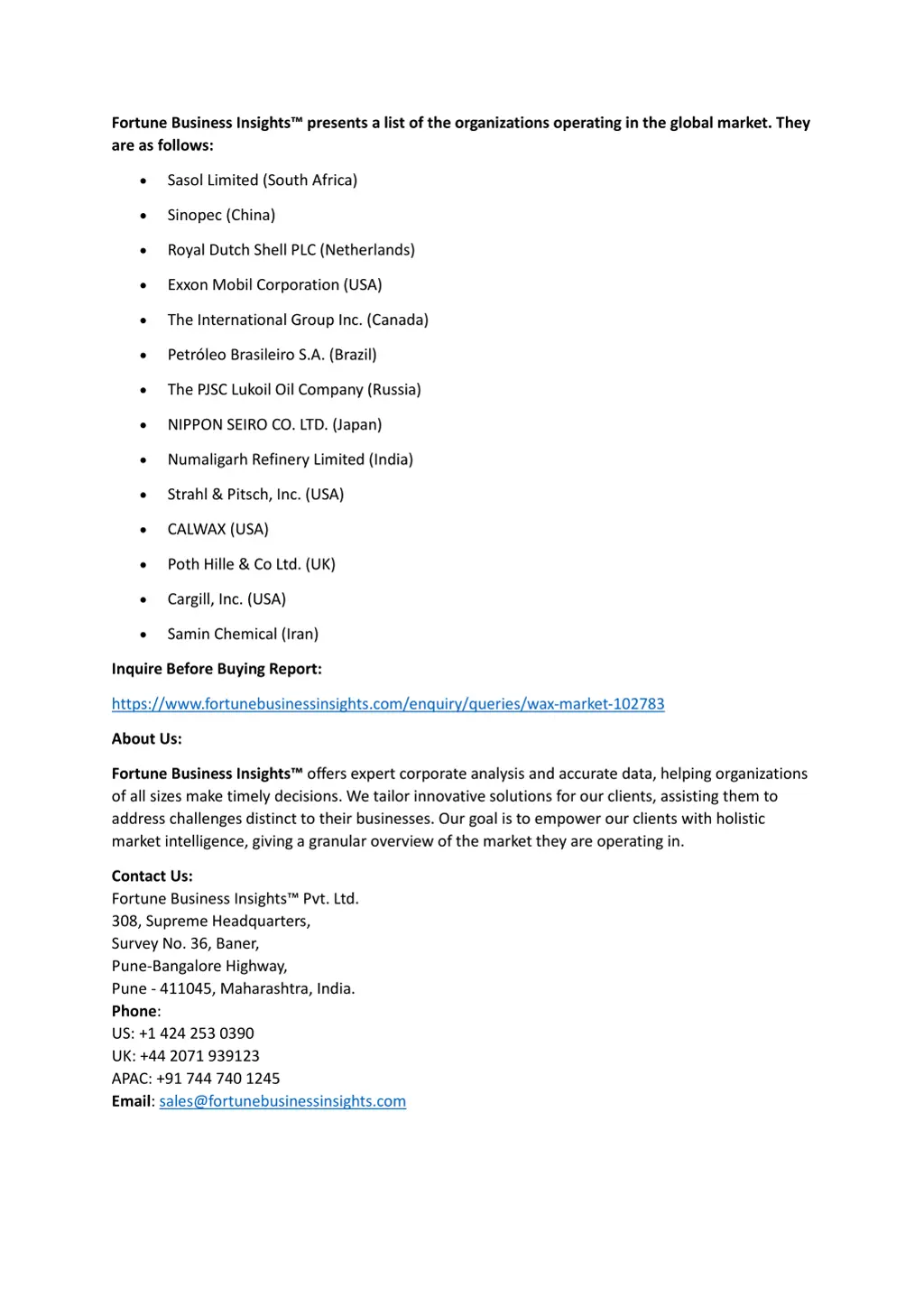 fortune business insights presents a list