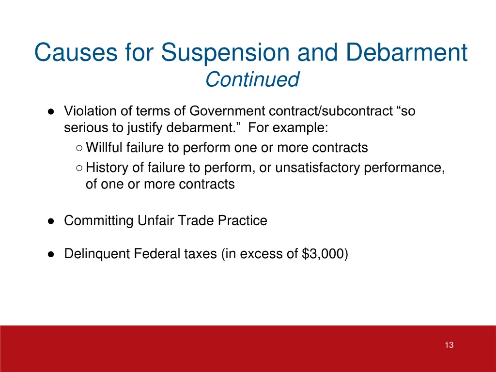 causes for suspension and debarment continued 1