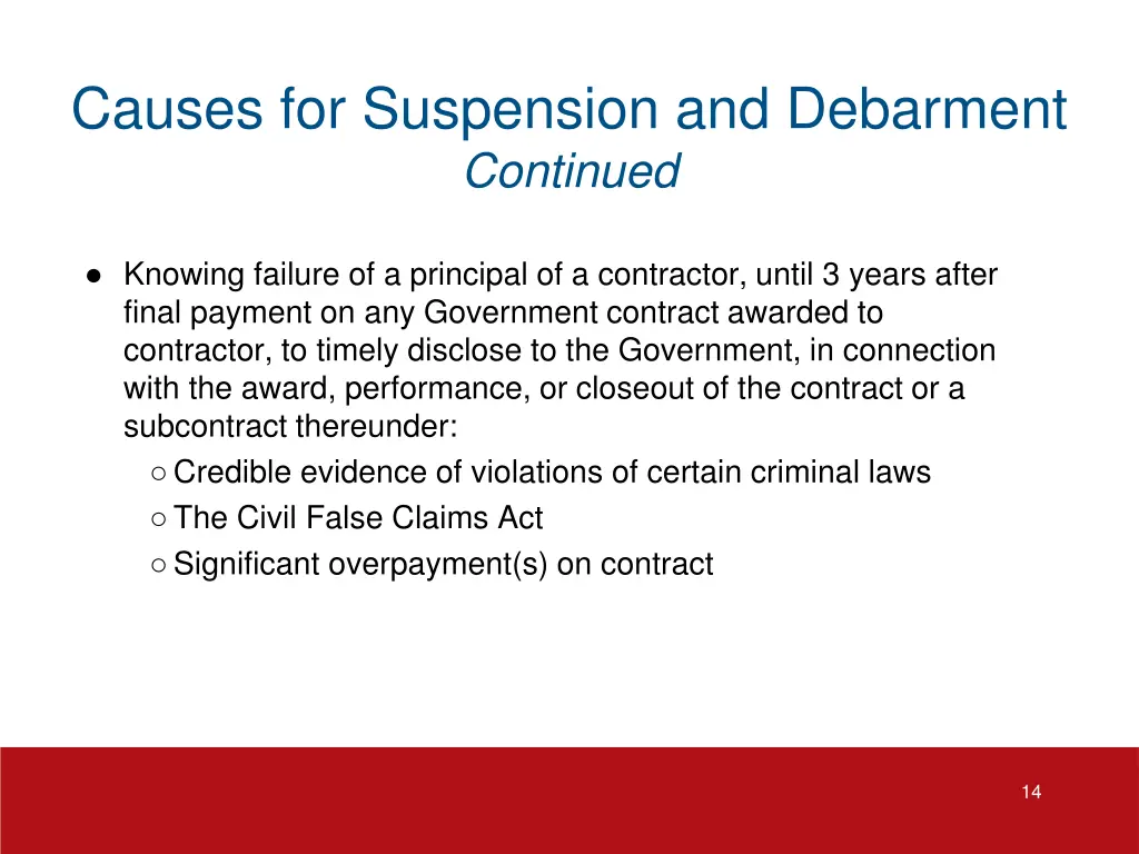 causes for suspension and debarment continued 2