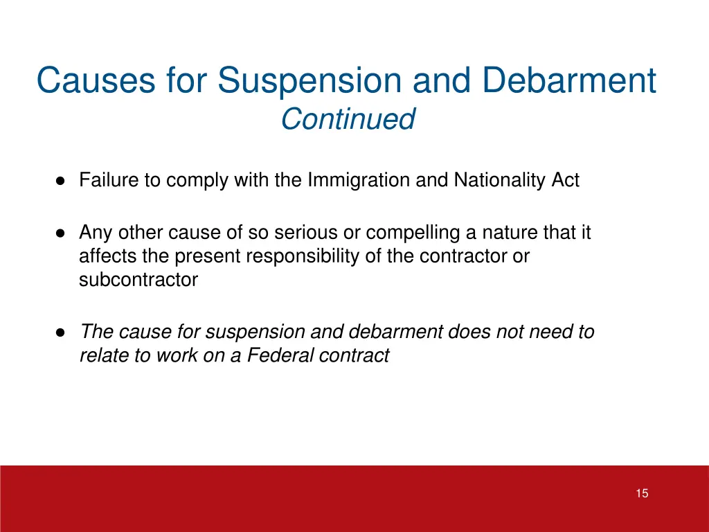 causes for suspension and debarment continued 3