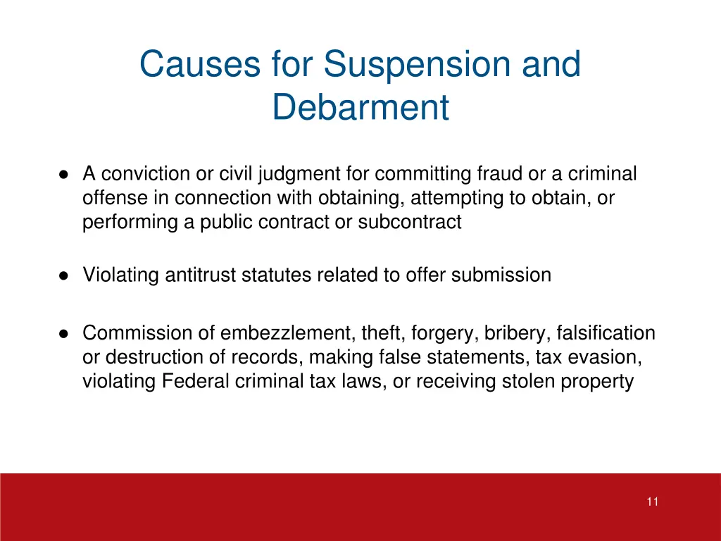 causes for suspension and debarment
