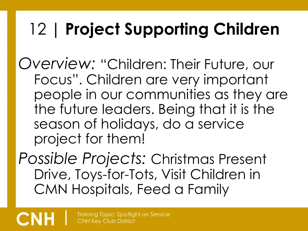 12 project supporting children