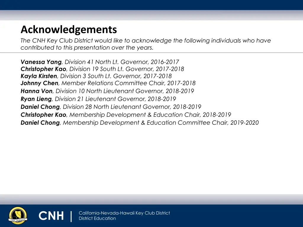 acknowledgements the cnh key club district would