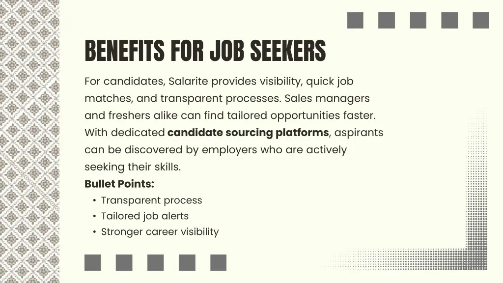 benefits for job seekers for candidates salarite