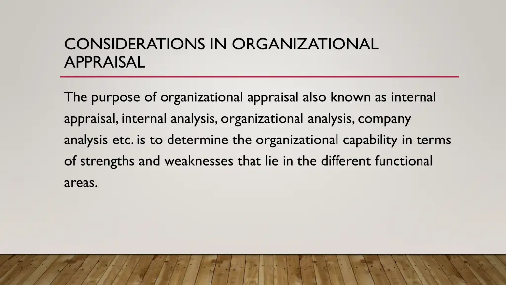 considerations in organizational appraisal