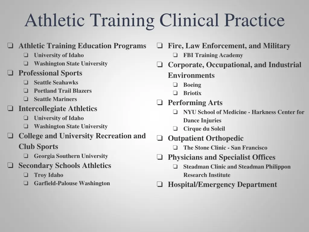 athletic training clinical practice