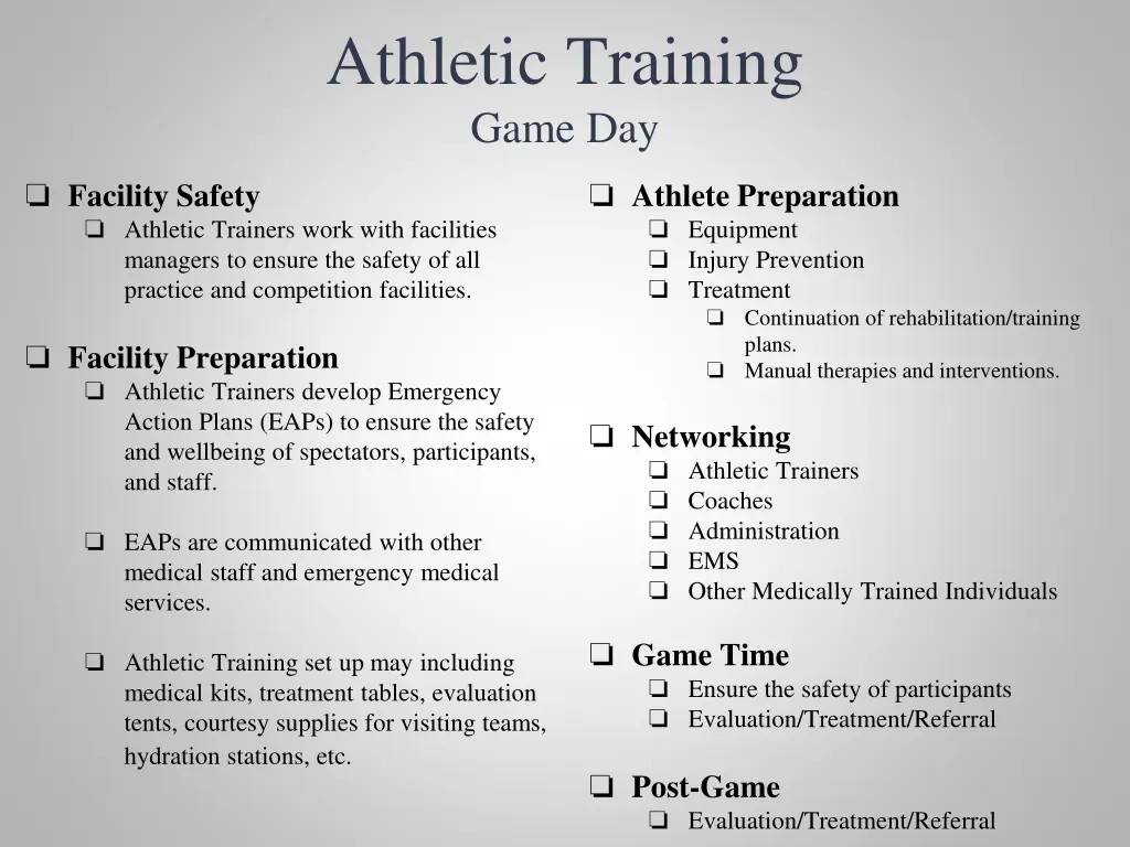 athletic training game day