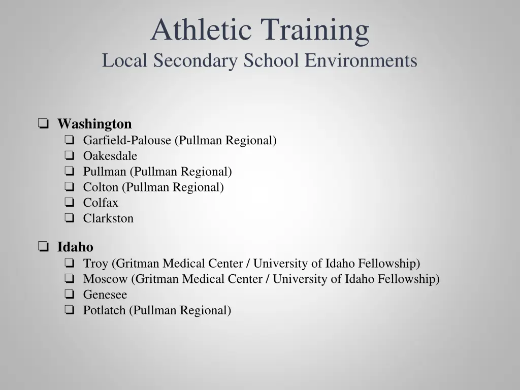 athletic training local secondary school