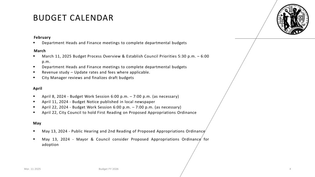 budget calendar