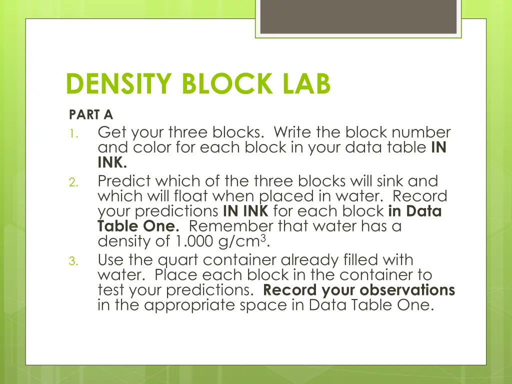 density block lab part a 1 get your three blocks