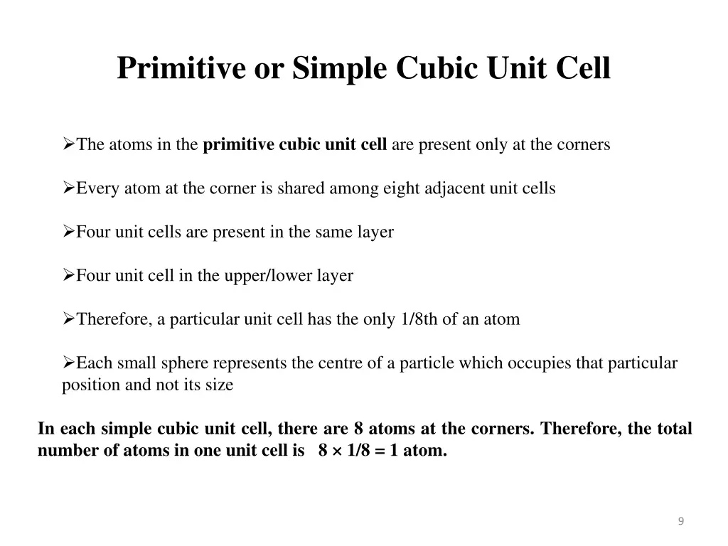 primitive or simple cubic unit cell 1