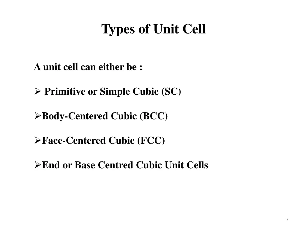 types of unit cell