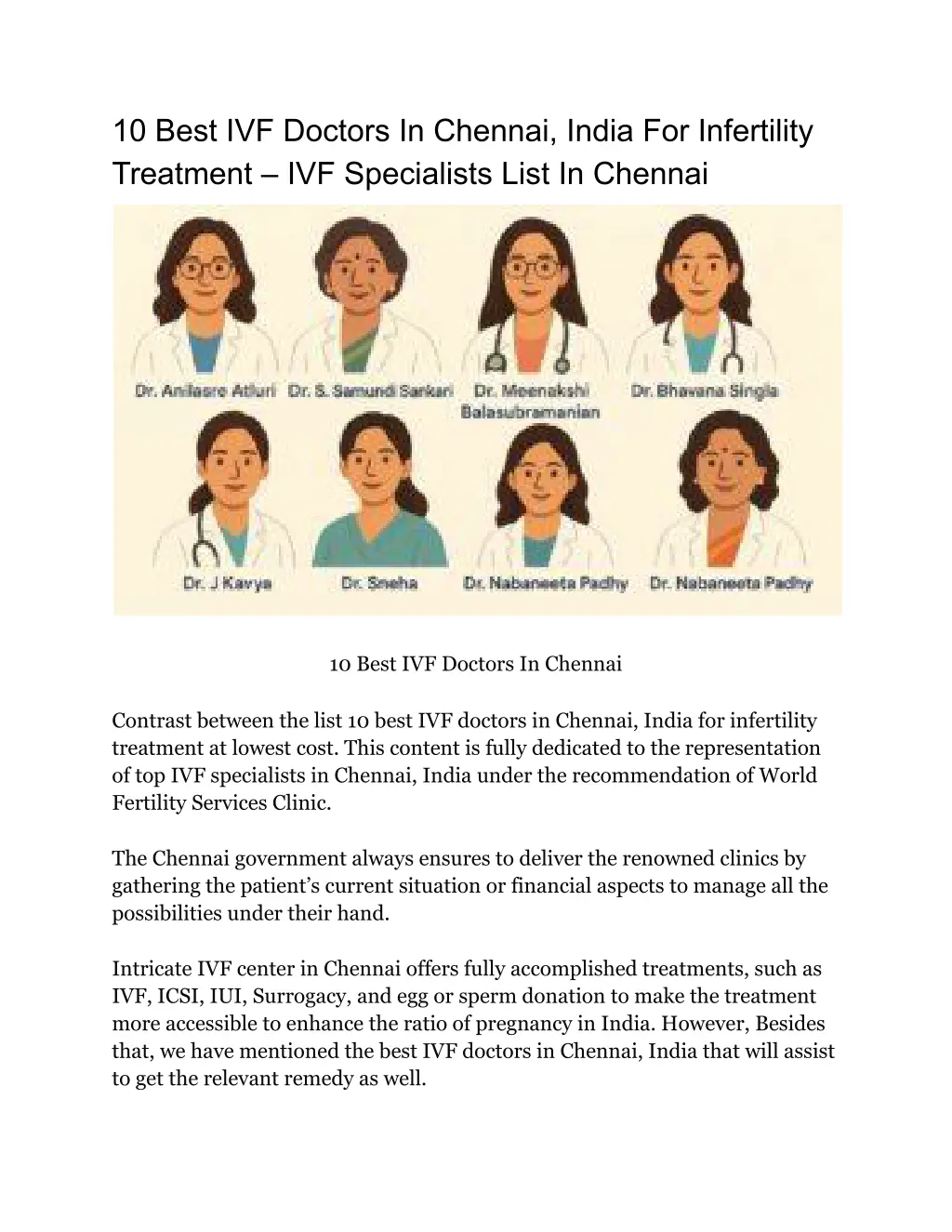 10 best ivf doctors in chennai india