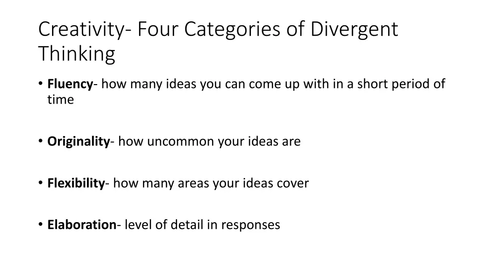 creativity four categories of divergent thinking