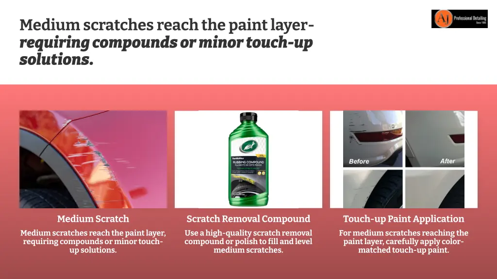 medium scratches reach the paint layer requiring