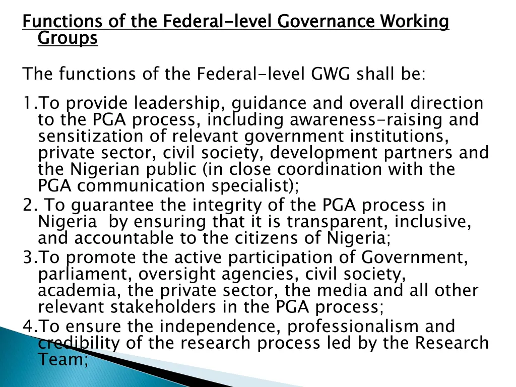 functions of the federal groups