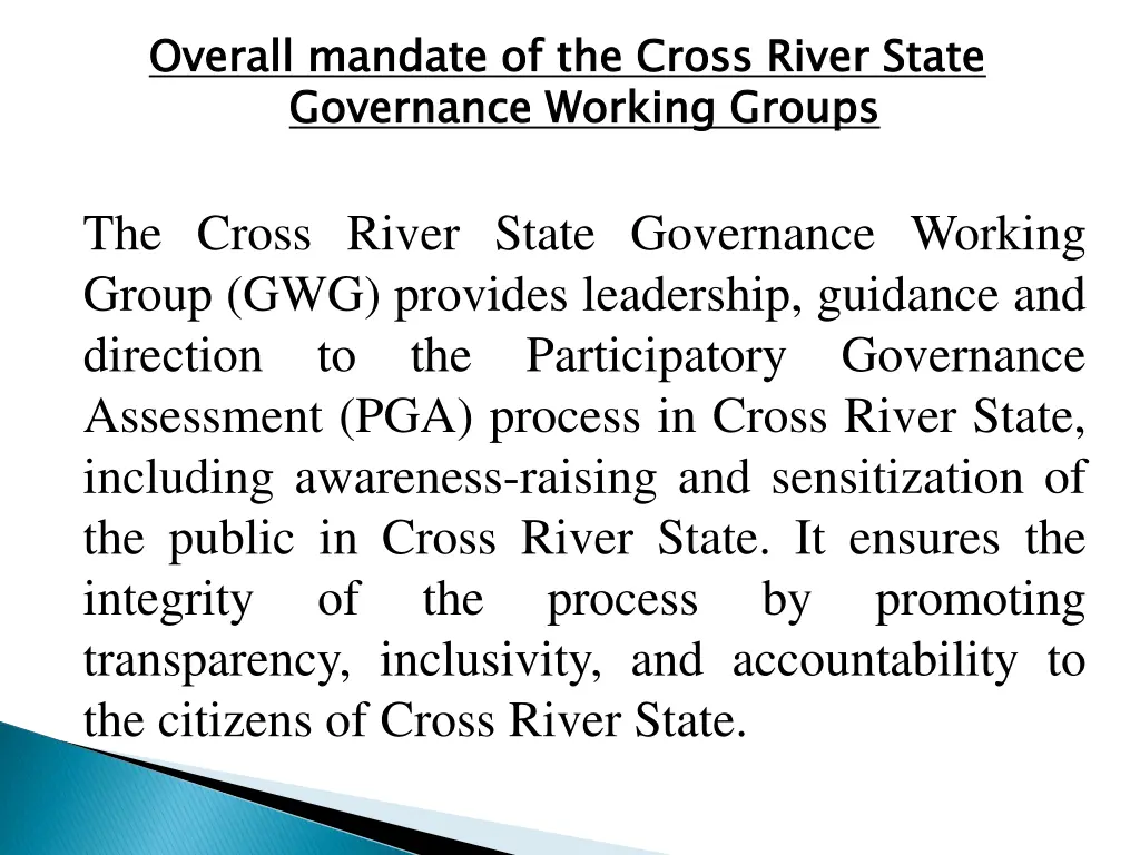 overall mandate of the cross river state