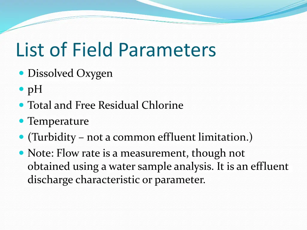 list of field parameters