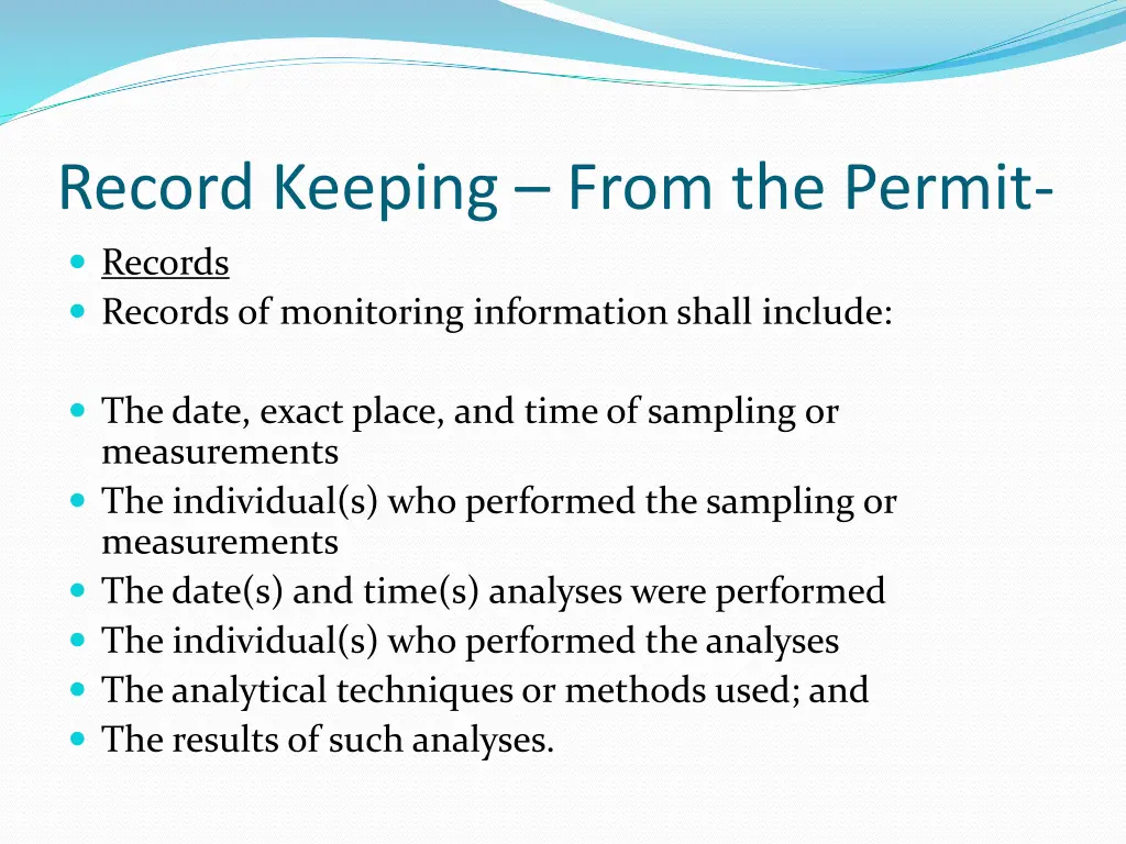 record keeping from the permit records records