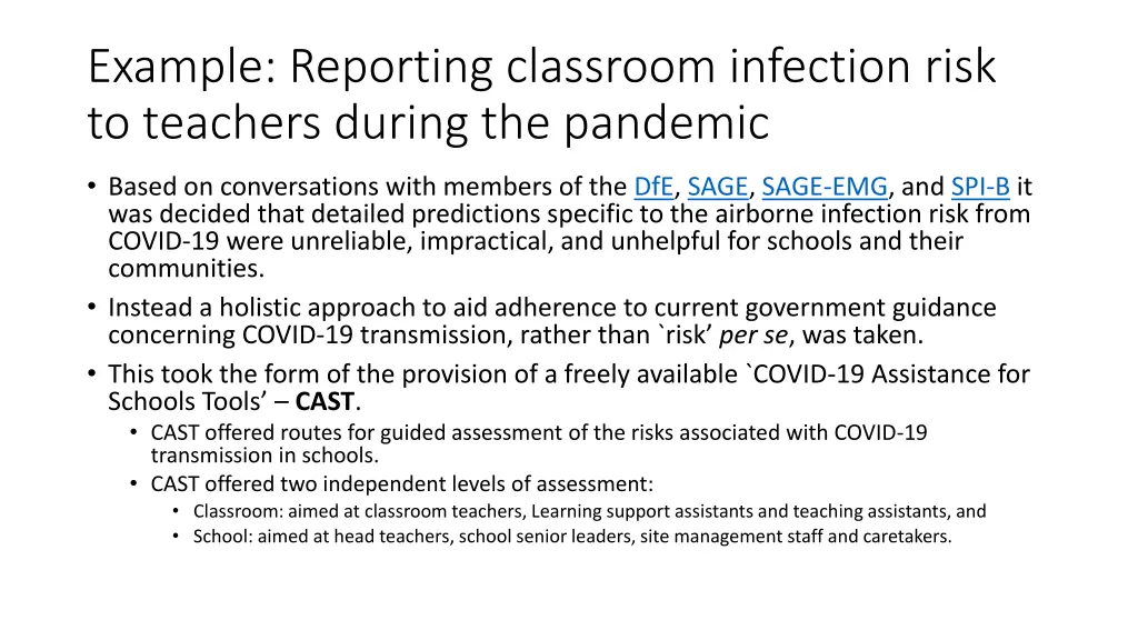 example reporting classroom infection risk