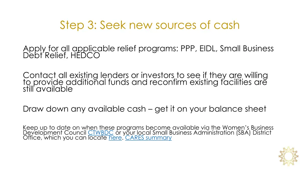 step 3 seek new sources of cash