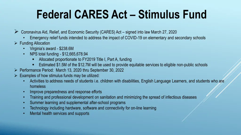 federal cares act stimulus fund