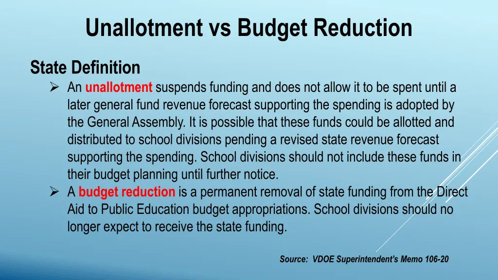 unallotment vs budget reduction