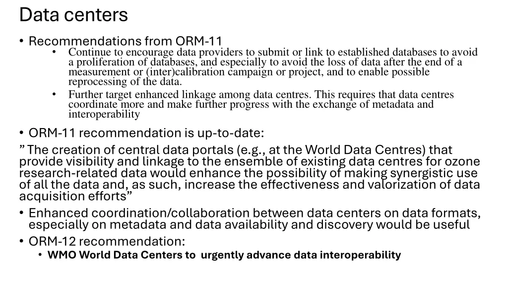 data centers recommendationsfrom orm 11 continue