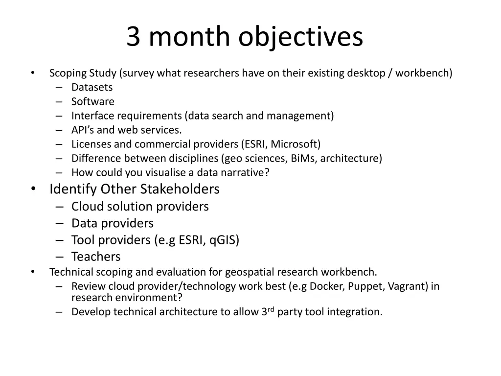 3 month objectives
