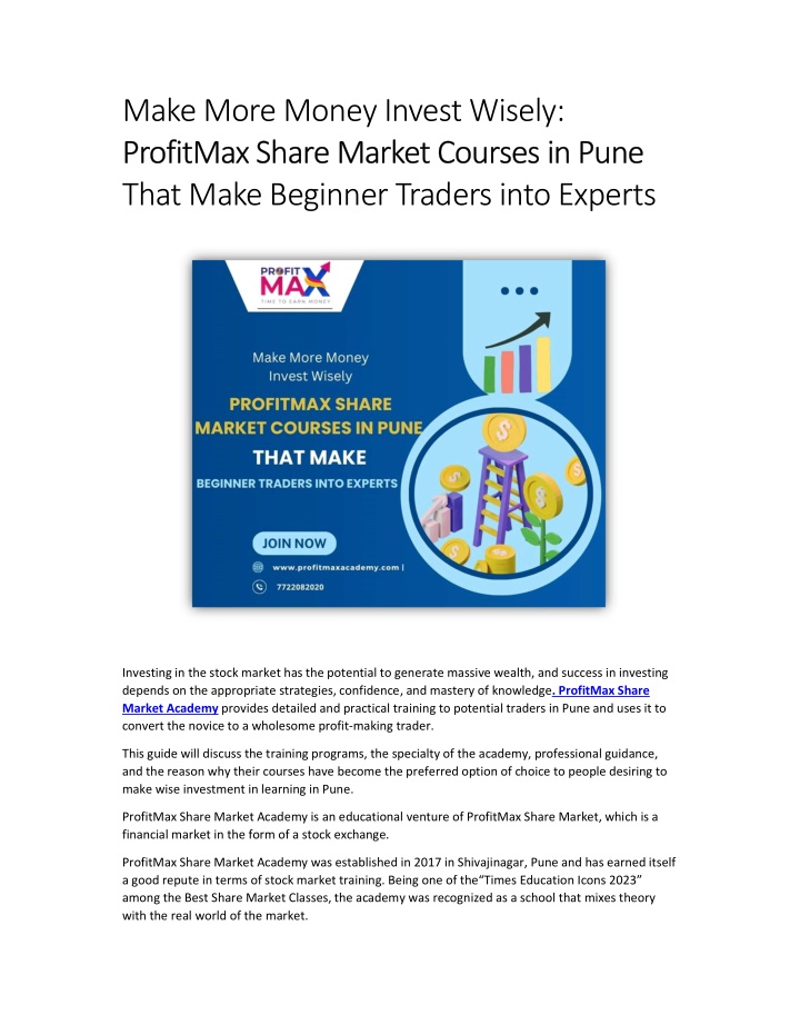 make more money invest wisely profitmax share