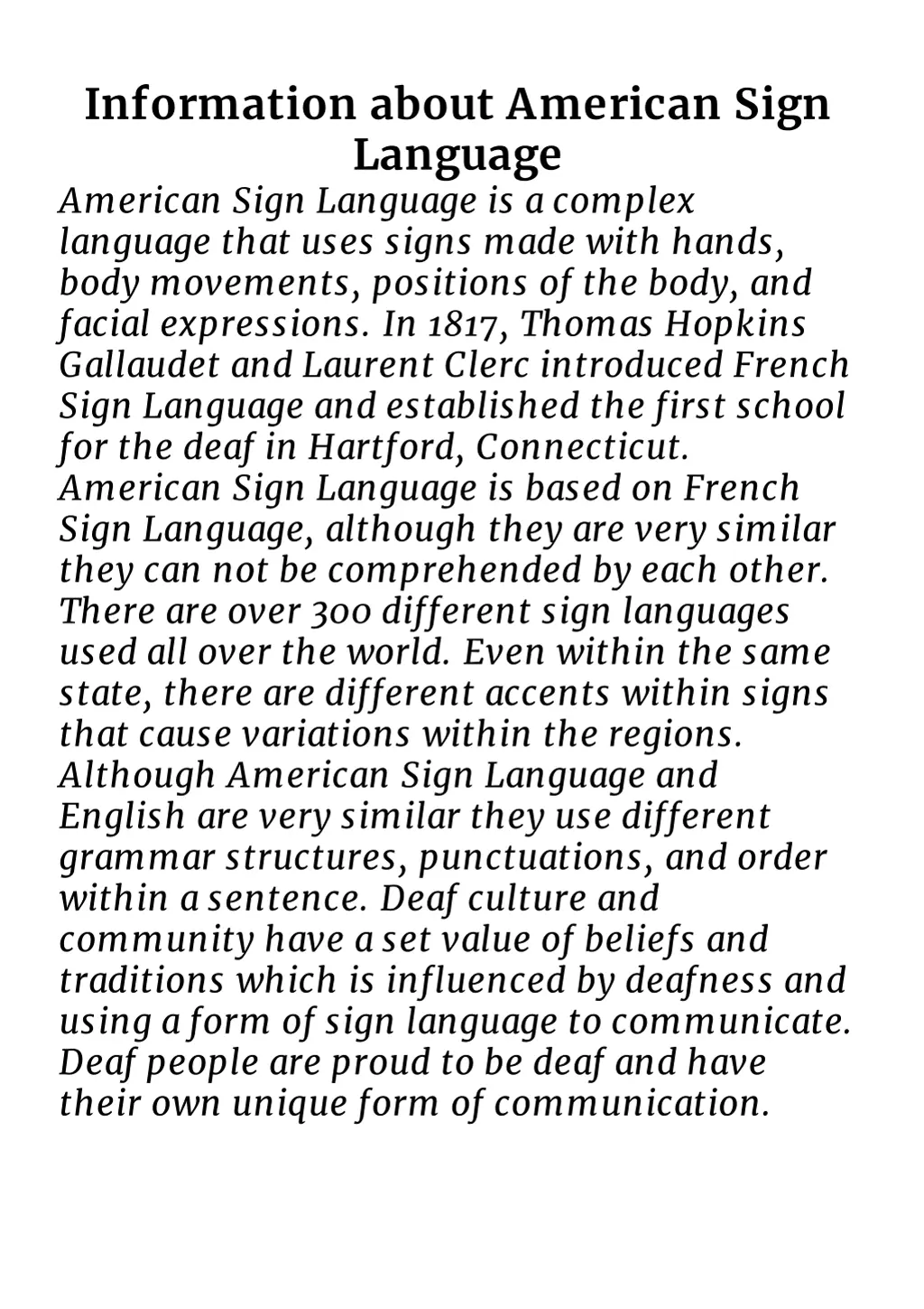 information about american sign language american
