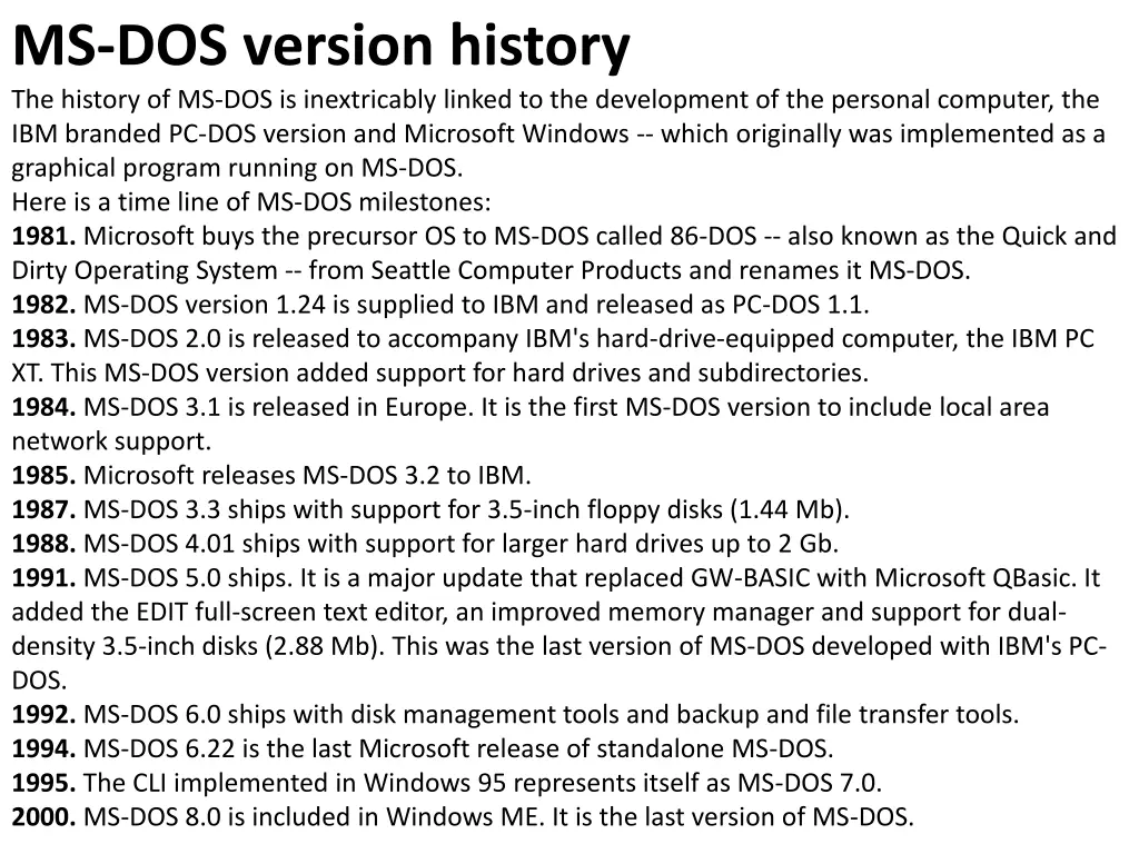 ms dos version history the history