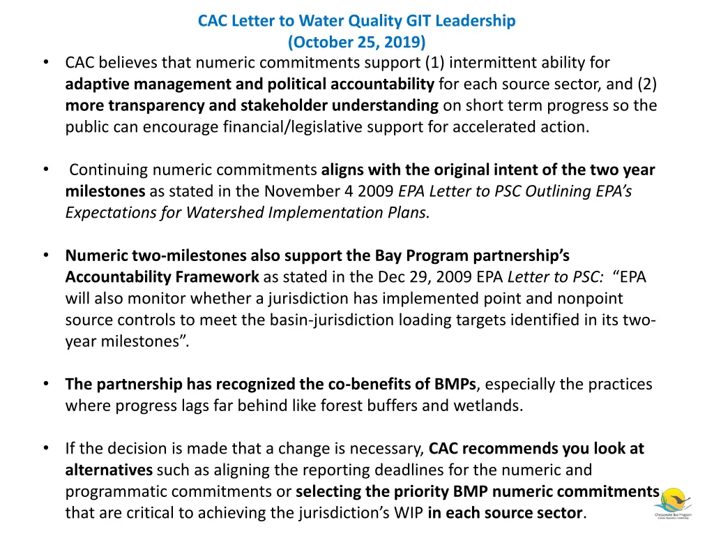 cac letter to water quality git leadership