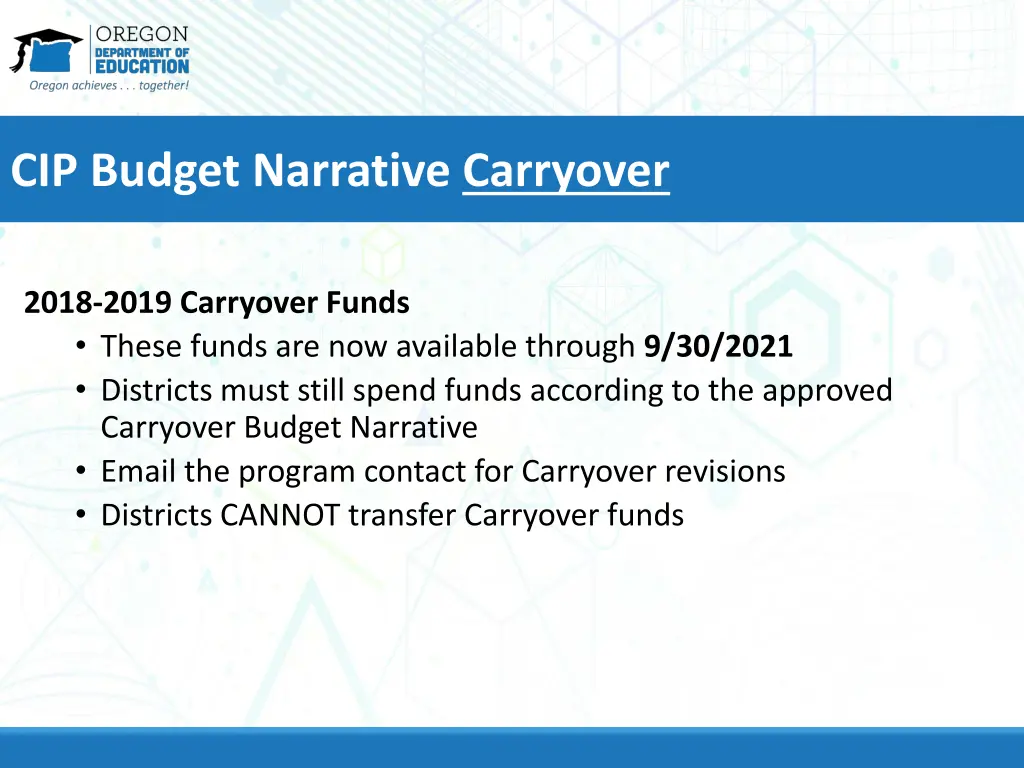 cip budget narrative carryover