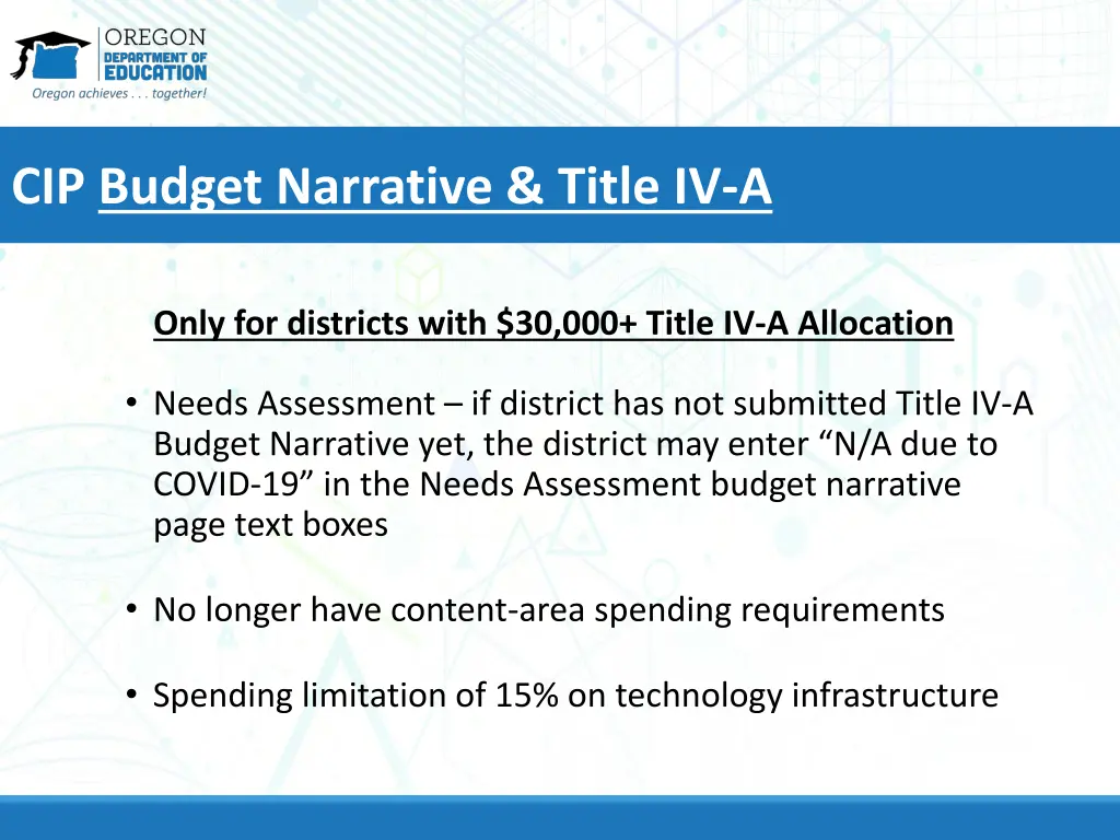cip budget narrative title iv a
