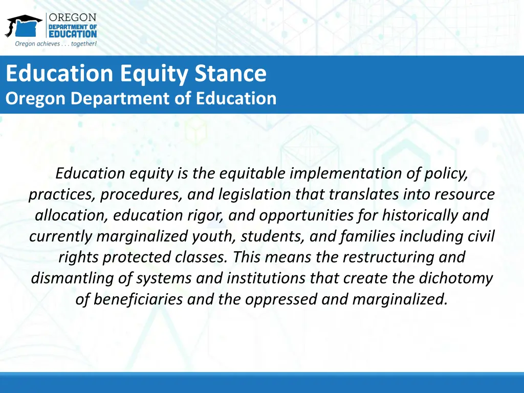 education equity stance oregon department