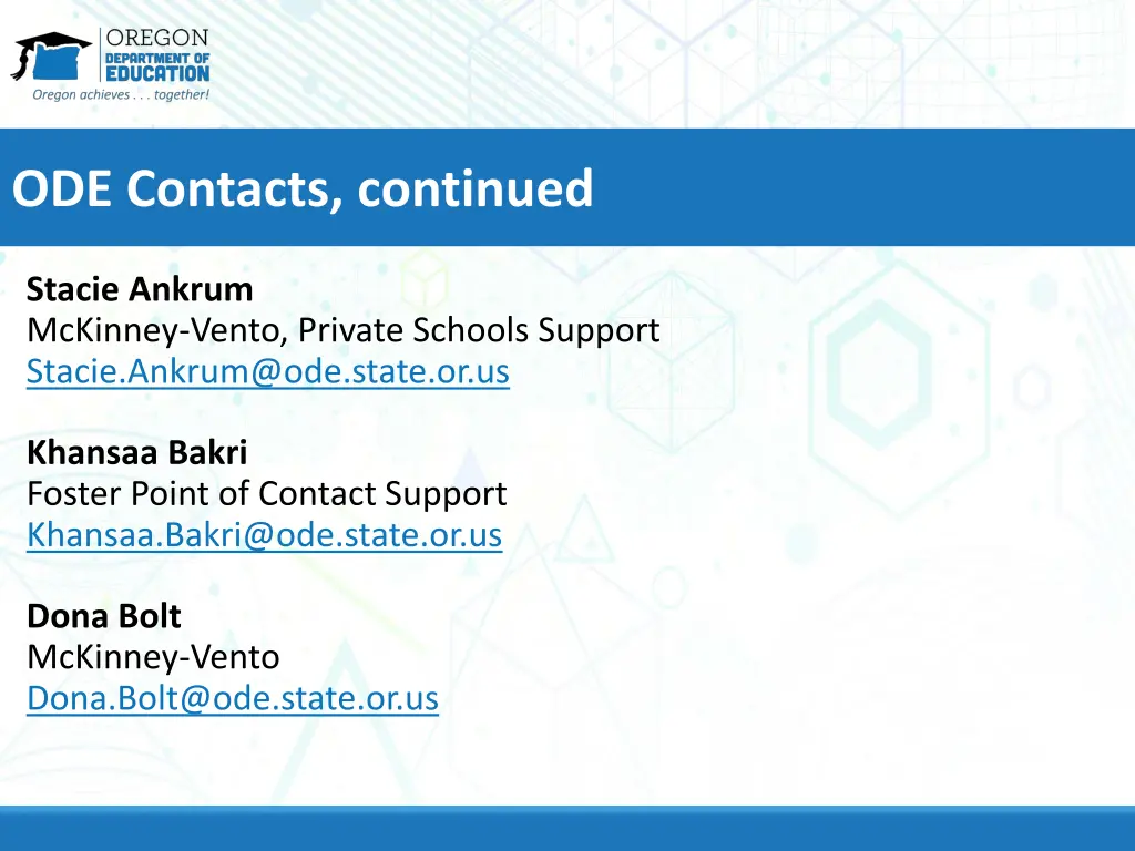 ode contacts continued