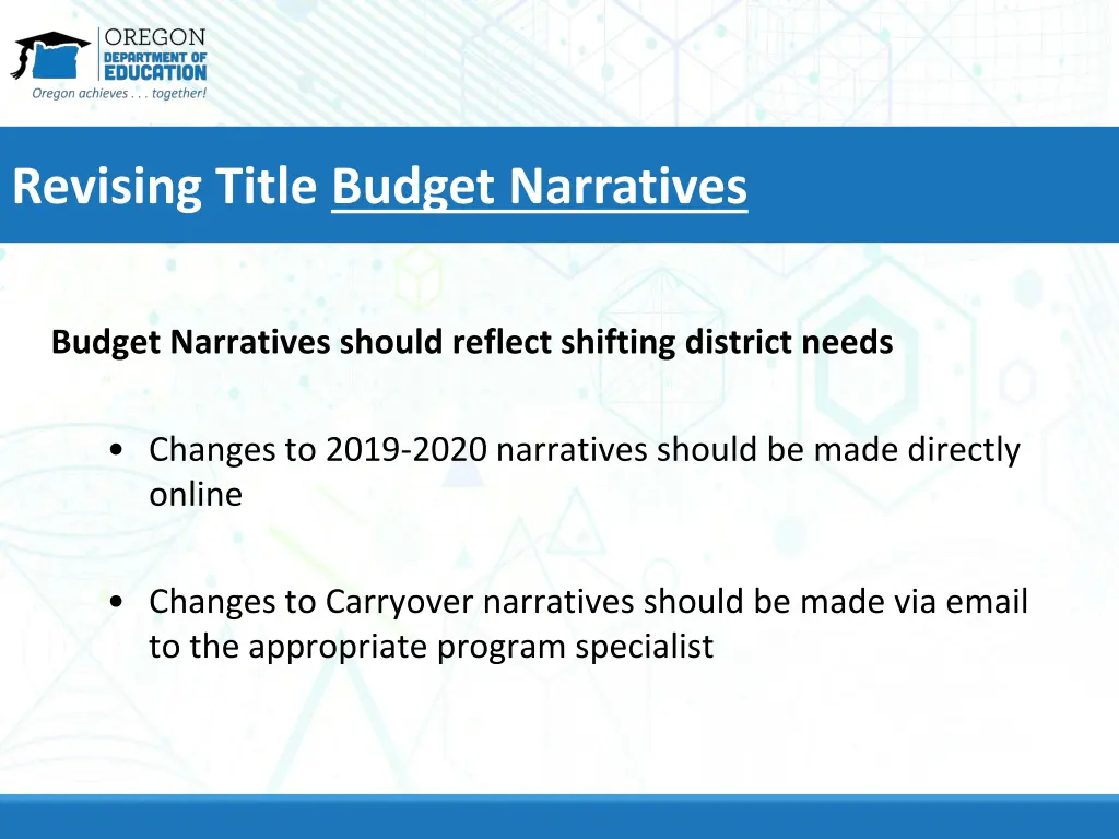 revising title budget narratives