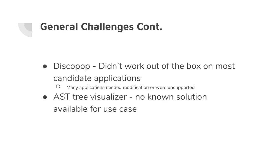general challenges cont